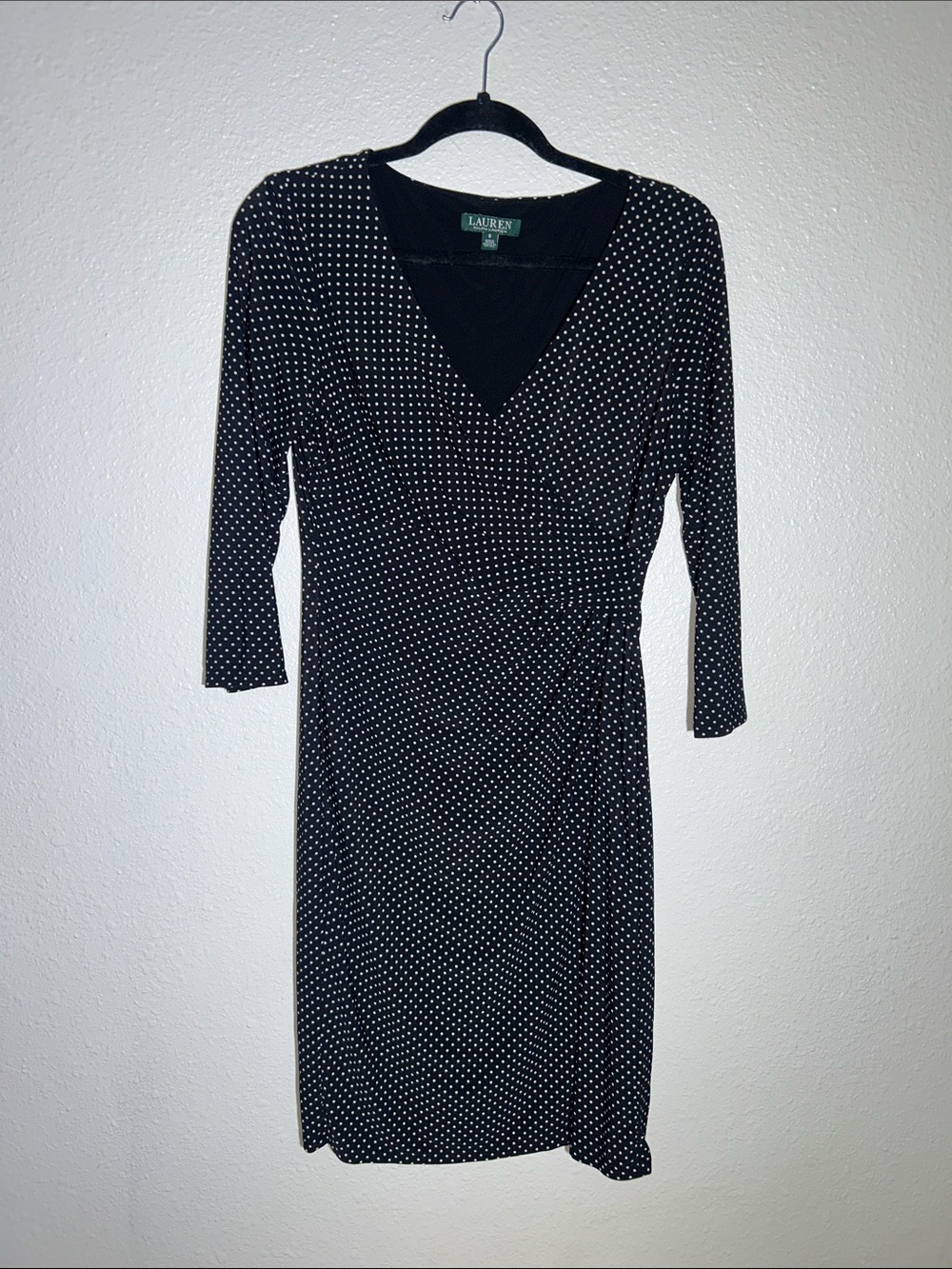 Lauren Ralph Lauren Black Polka Dot Wrap Dress Sz 8